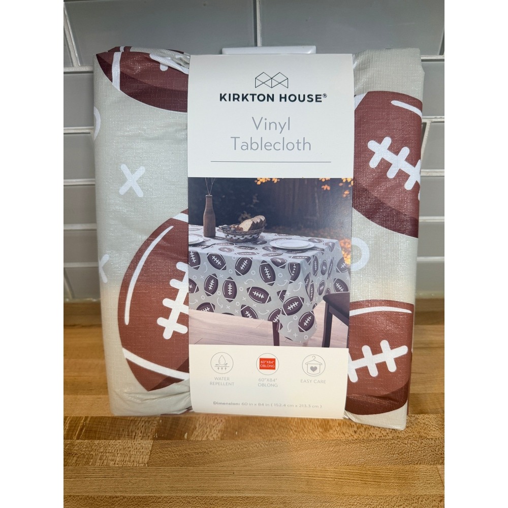 Kirkton House Football Vinyl Tablecloth Oblong 60x84 Game Day Sports PEVA New
